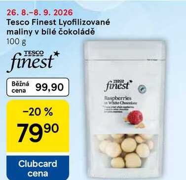 Tesco Finest Lyofilizované maliny v bílé čokoládě, 100 g 