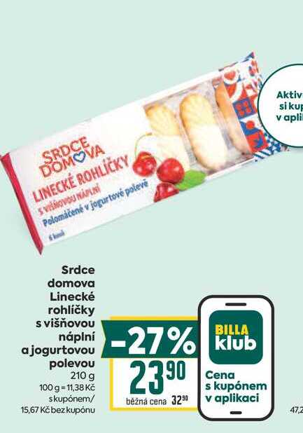 Srdce domova Linecké rohlíčky s višňovou náplní a jogurtovou polevou 210 g