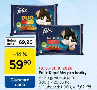 Felix Kapsičky pro kočky, 4x 85 g