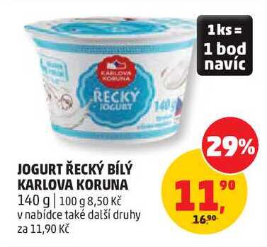 JOGURT ŘECKÝ BÍLÝ KARLOVA KORUNA, 140 g