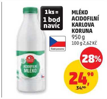 MLÉKO ACIDOFILNÍ KARLOVA KORUNA, 950 g