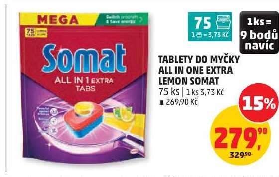 TABLETY DO MYČKY ALL IN ONE EXTRA LEMON SOMAT, 75 ks