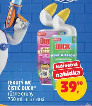 TEKUTÝ WC ČISTIČ DUCK různé druhy, 750 ml 