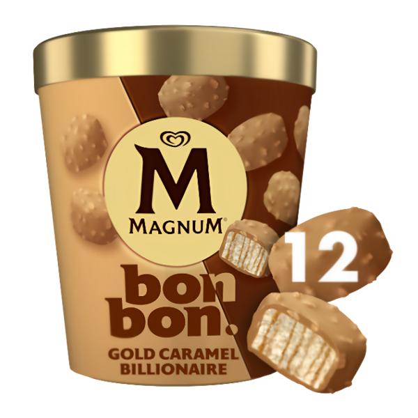 Magnum Bonbon Gold Caramel Billionaire Mražená zmrzlinová pochoutka 12 × 17 ml (204 ml)