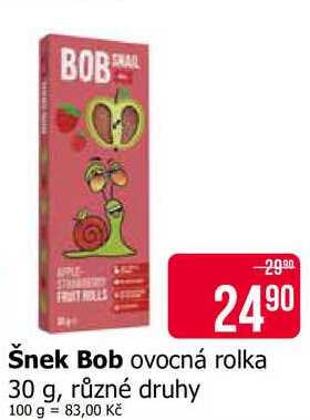 Šnek Bob ovocná rolka 30 g, různé druhy