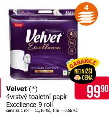 Velvet 4vrstvý toaletní papír Excellence 9 rolí 
