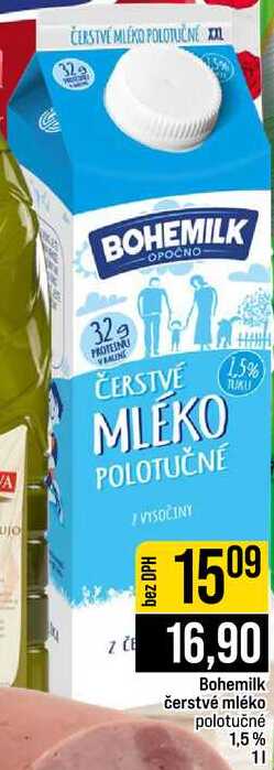 Bohemilk čerstvé mléko polotučné 1,5% 1l