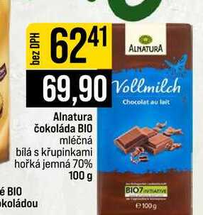 Alnatura čokoláda BIO mléčná bílá s křupinkami hořká jemná 70% 100 g