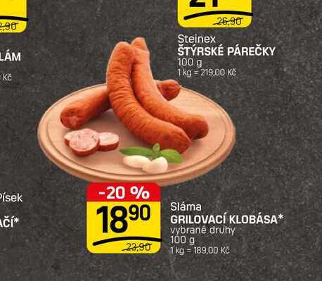 GRILOVACÍ KLOBÁSA* vybrané druhy 100 g