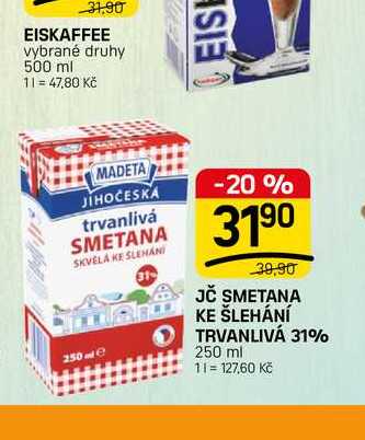 JČ SMETANA KE ŠLEHÁNÍ TRVANLIVÁ 31% 250 ml