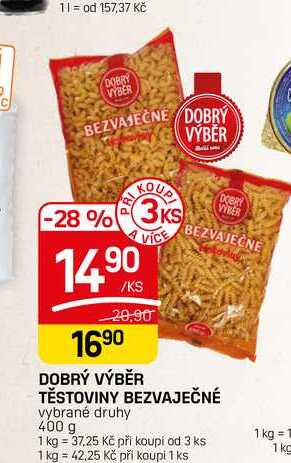 DOBRÝ VÝBĚR TĚSTOVINY BEZVAJEČNÉ vybrané druhy 400 g