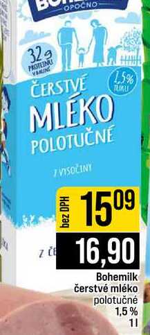 Bohemilk čerstvé mléko polotučné 1,5% 1l