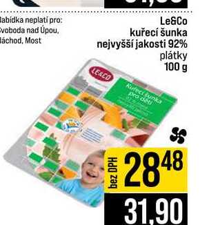 Le&Co kuřecí šunka nejvyšší jakosti 92% plátky 100 g