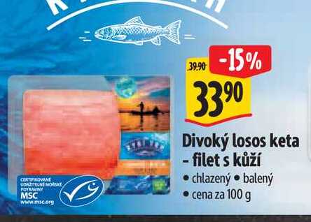 Divoký losos keta - filet s kůží 100 g