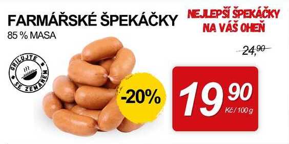 FARMÁŘSKÉ ŠPEKÁČKY 85% MASA, 100 g