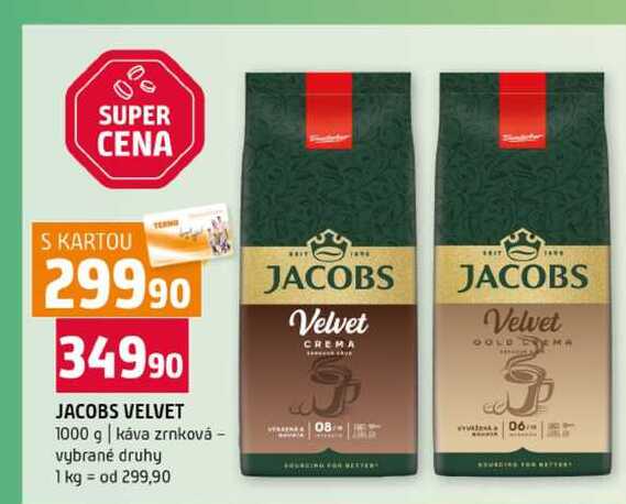 JACOBS VELVET 1000 g káva zrnková vybrané druhy 