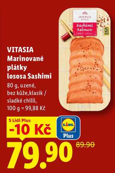 VITASIA Marinované plátky lososa Sashimi, 80 g, uzené
