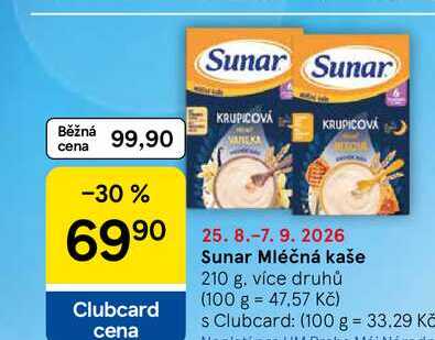 Sunar Mléčná kaše, 210 g, více druhů