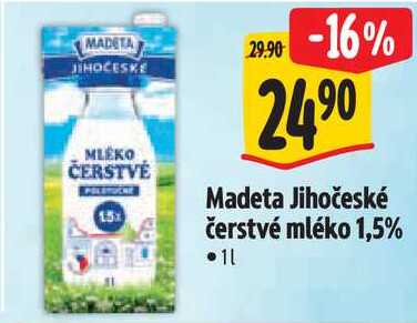 Madeta Jihočeské čerstvé mléko 1,5%, 1 l