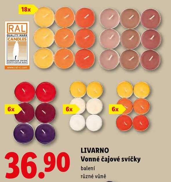 LIVARNO Vonné čajové svíčky, balení různé vůně