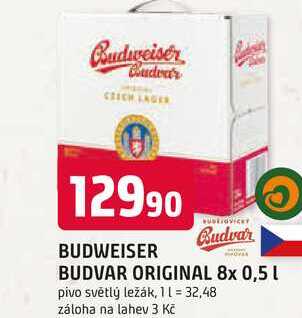Budweiser Budvar B:Original světlý ležák 8 x 0,50l