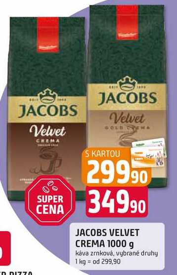 JACOBS VELVET CREMA 1000 g káva zrnková, vybrané druhy