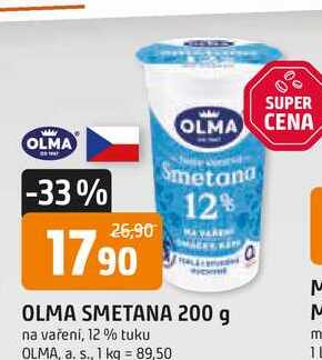 OLMA SMETANA 200 g na vaření, 12% tuku v akci