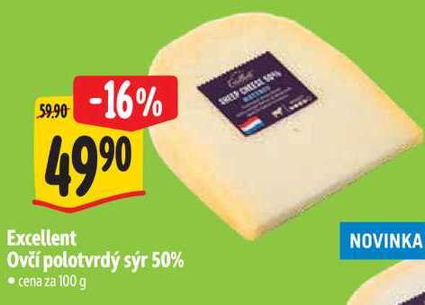 Excellent Ovčí polotvrdý sýr 50% ,cena za 100 g  