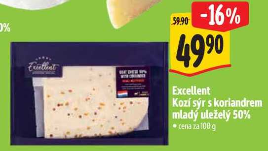 Excellent Kozí sýr s koriandrem mladý uleželý 50%, cena za 100 g  
