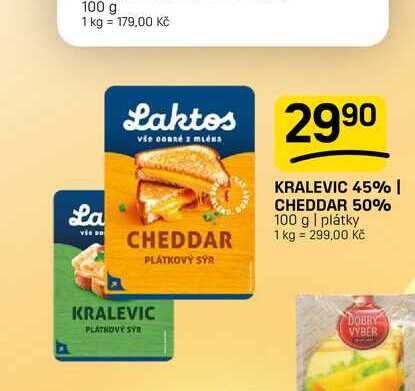 KRALEVIC 45% | CHEDDAR 50% 100 g | plátky