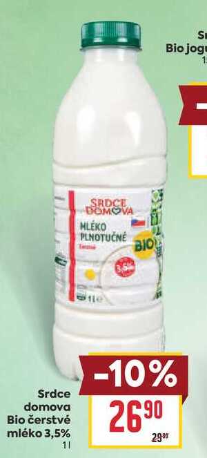 Srdce domova Bio čerstvé mléko 3,5% 1l