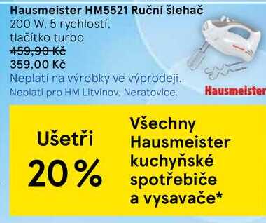 Hausmeister HM5521 Ruční šlehač, 200 W, 5 rychlostí, tlačítko turbo