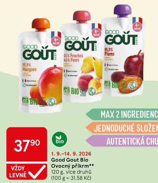 Good Gout Bio Ovocný příkrm, 120 g, více druhů
