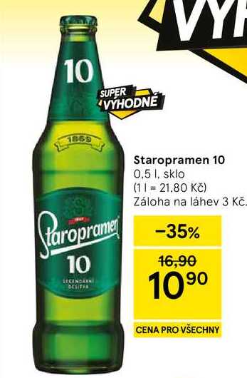 Staropramen 10, 0,5 l, sklo