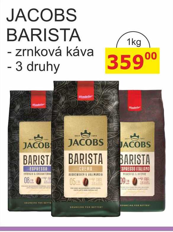 JACOBS BARISTA - zrnková káva - 3 druhy 1kg