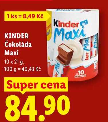 KINDER Čokoláda Maxi, 10 x 21 g