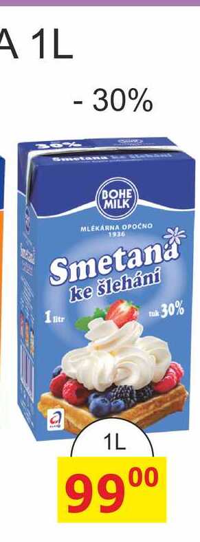 BOHE MILK SMETANA ke šlehání - 30% 1l