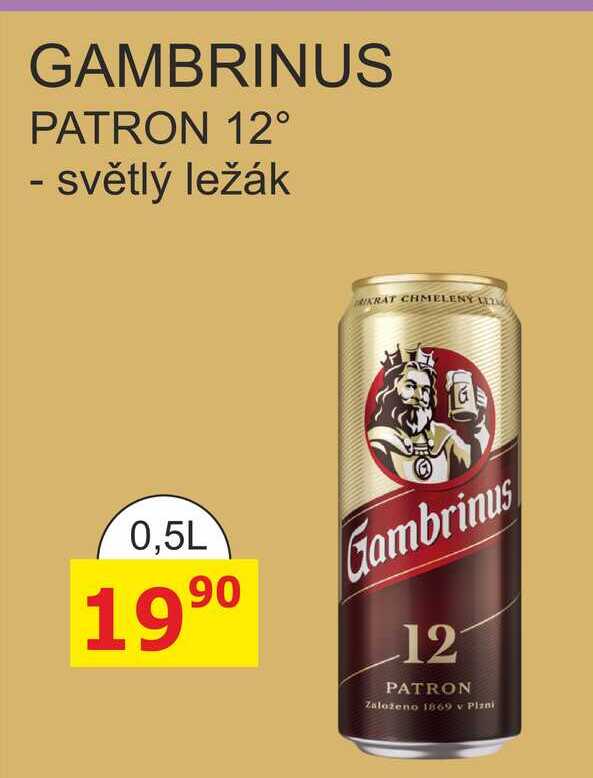 GAMBRINUS PATRON 12° - světlý ležák 0,5l