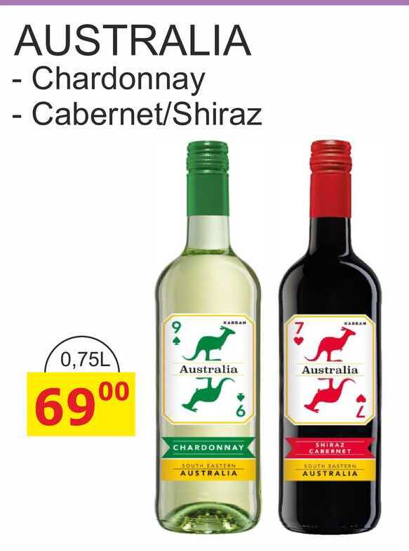 AUSTRALIA víno, různé druhy 0,75L