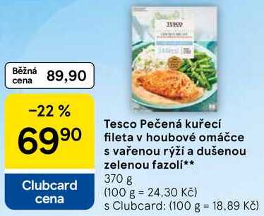 Tesco Pečená kuřecí fileta v houbové omáčce s vařenou rýží a dušenou zelenou fazoli, 370 g 