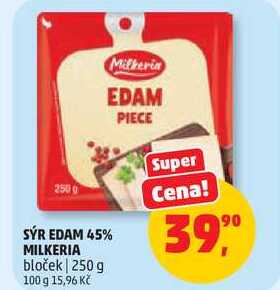 SÝR EDAM 45% MILKERIA bloček, 250 g