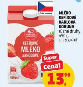 MLÉKO KEFÍROVÉ KARLOVA KORUNA různé druhy, 450 g