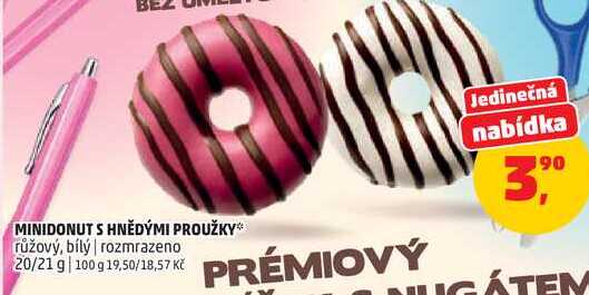 MINIDONUTS HNĚDÝMI PROUŽKY růžový, bílý, 20/21 g 