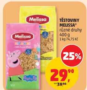 TĚSTOVINY MELISSA různé druhy, 400 g