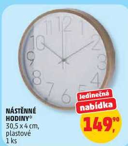 NÁSTĚNNÉ HODINY 30,5 x 4 cm, plastové, 1 ks