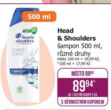 Head & Shoulders Šampon 500ml, vybrané druhy