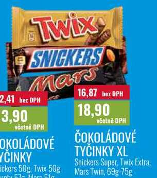 ČOKOLÁDOVÉ TYČINKY XL, 69g-75g