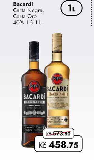 Bacardi Carta Negra, Carta Oro 40% 1 à 1 L