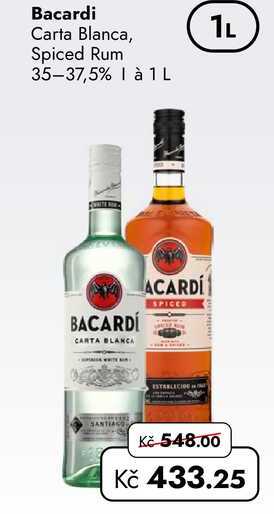 Bacardi Carta Blanca, Spiced Rumi 35-37,5% à 1L