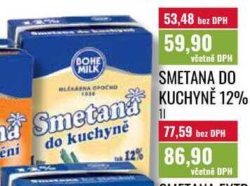 SMETANA DO KUCHYNĚ 12% 1l  v akci